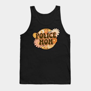 Police Mom Retro Groovy Floral Leopard Tank Top